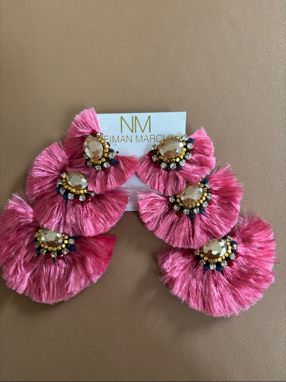 Neiman Marcus Pink Fan Tassel Statement Earrings